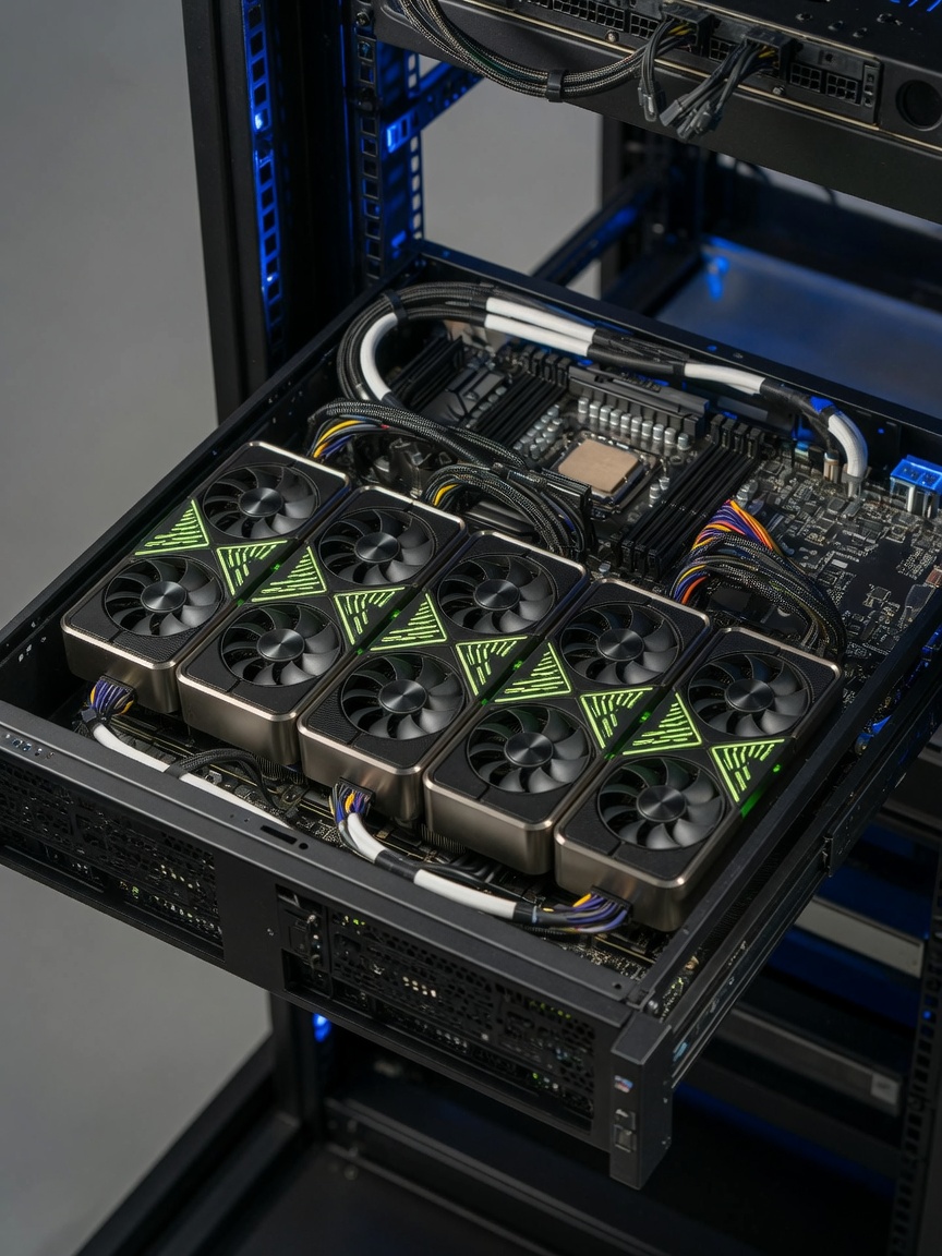 Custom GPU server with four RTX 3090 graphics cards in a rack-mounted chassis