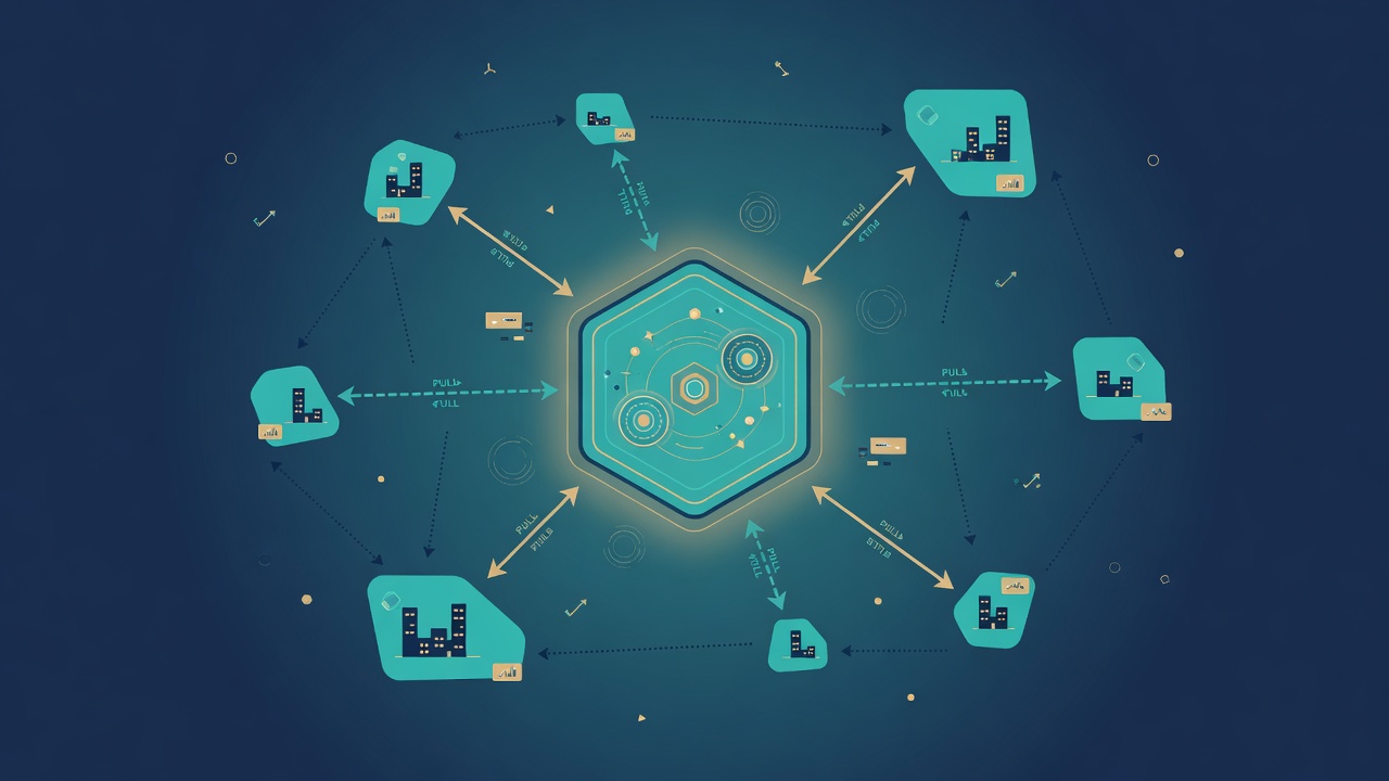 Regional market nodes pulling updates from a central hub