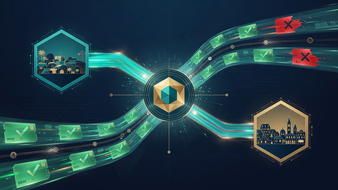 Two regional market nodes streaming sealed and rejected trade batches to a central hub